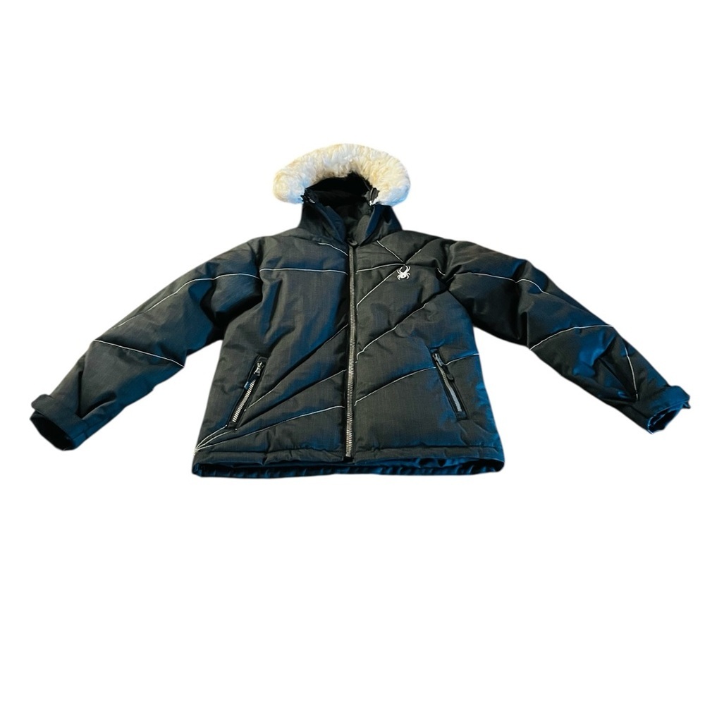 Spyder XT Waterproof Black Puffer Ski Snow Coat with Fur Trim Size 14